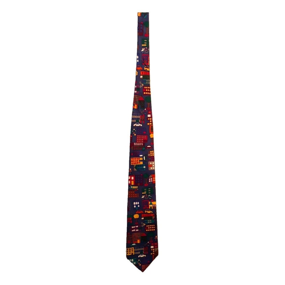 Vintage Save The Children Men’s 100 % Silk Tie, City Buildings, Made in USA
